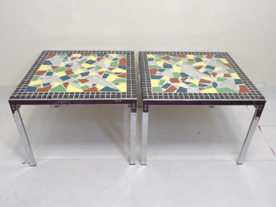 Pair of Colorful Tile Top & Chrome Side Tables (1 of 3)