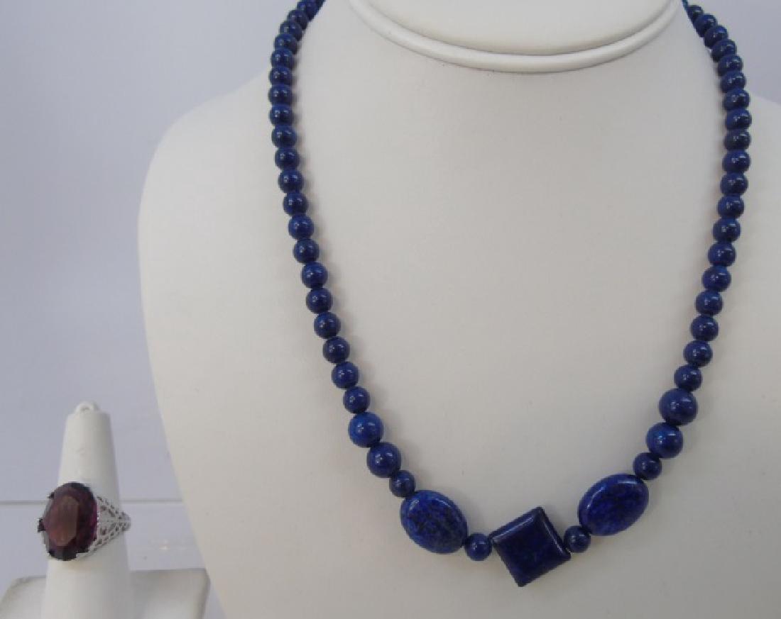 Carved Lapis Lazuli Necklace Sterling Silver Ring (1 of 4)