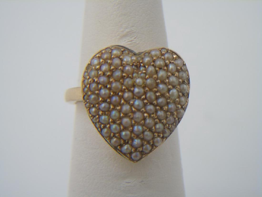 Antique Estate Seed Pearl & 14kt Gold Heart Ring (1 of 3)