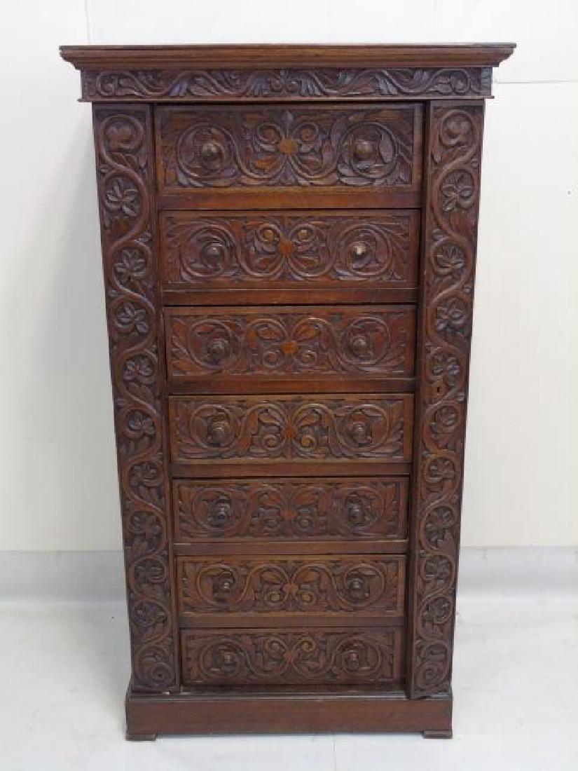 Carved English Fruitwood Wellington Chest c.1850 (1 of 5)