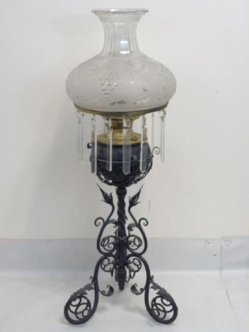 Victorian Oil Lamp - Etched Glass and Fancy Base (1 of 4)