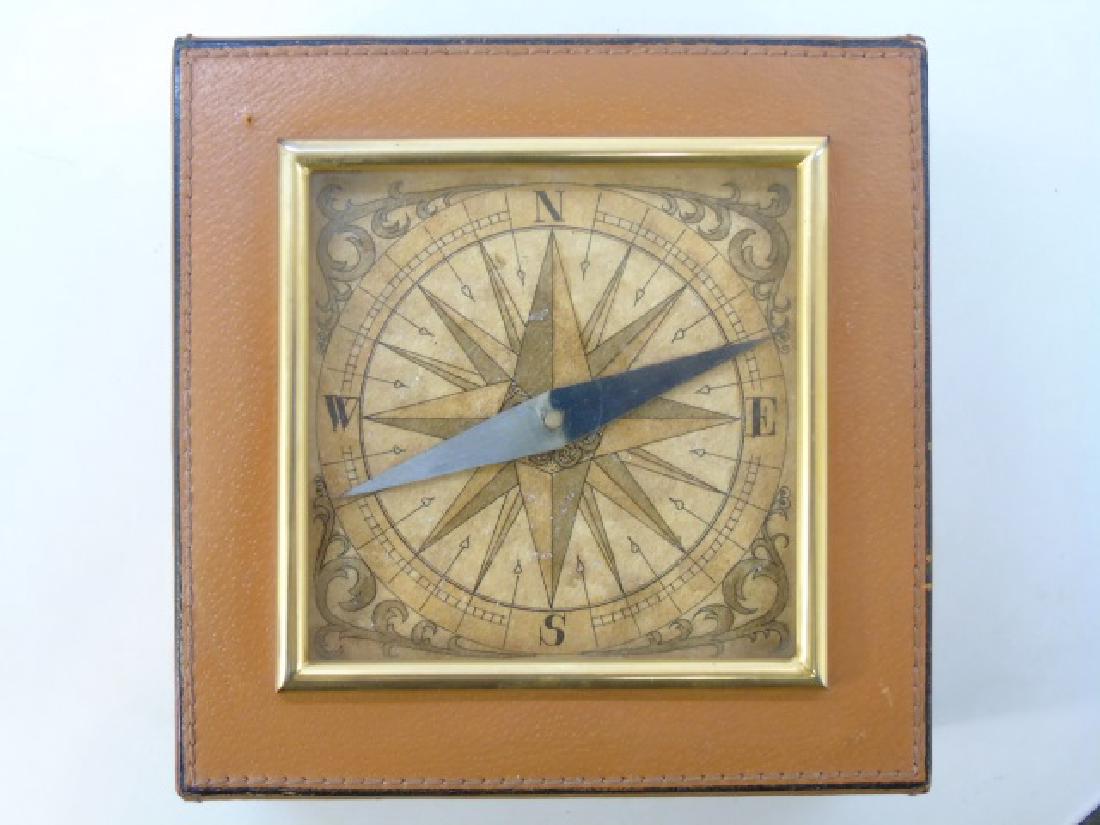 Leather Table Box w Glass Front Compass on Top (1 of 3)