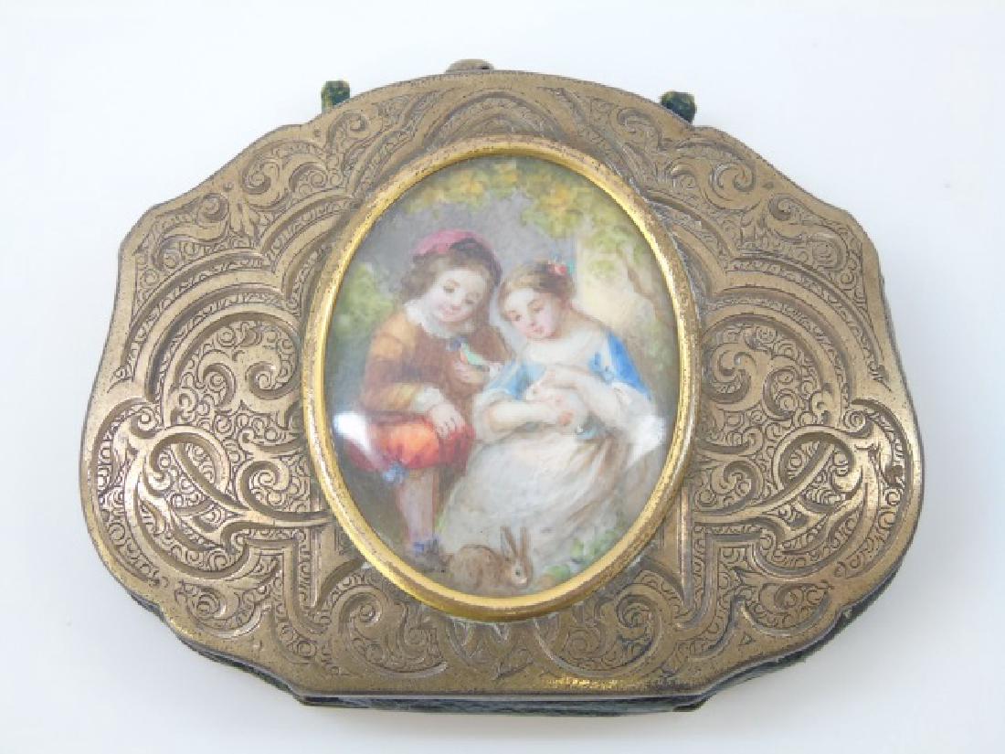 Antique 19th C Gilt Wash Portrait Miniature Purse (1 of 4)