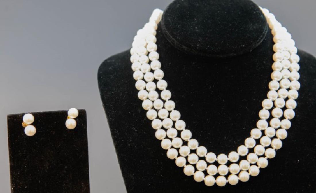 Set of Three Akoya Style Pearl Necklaces & Earring (1 of 4)
