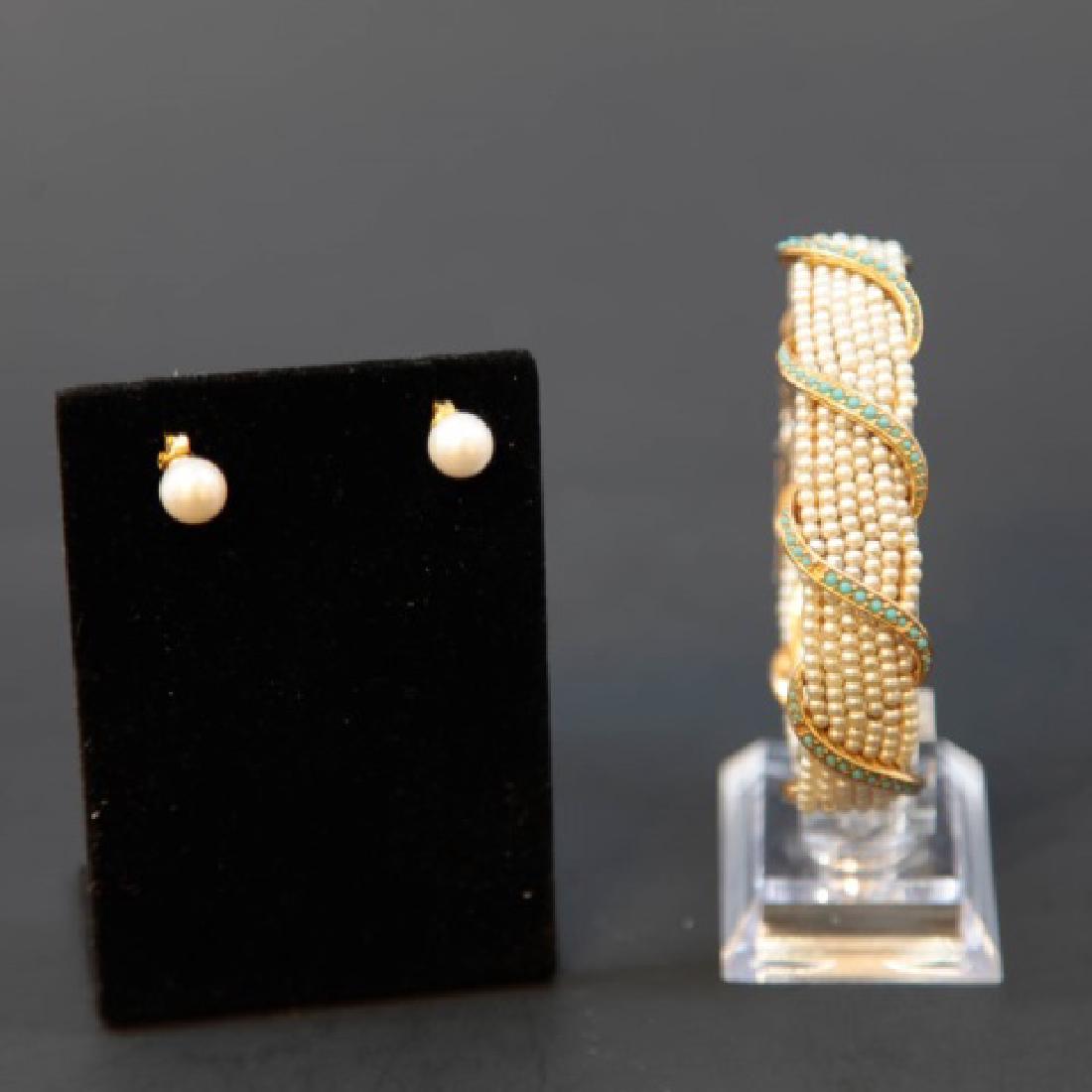 Costume Seed Pearl & Turquoise Bracelet & Earrings (1 of 4)
