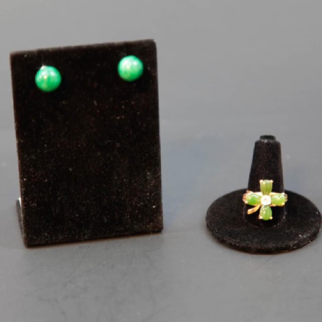 Vintage 18kt HGF Jade Ring & Jade Stud Earrings (1 of 6)