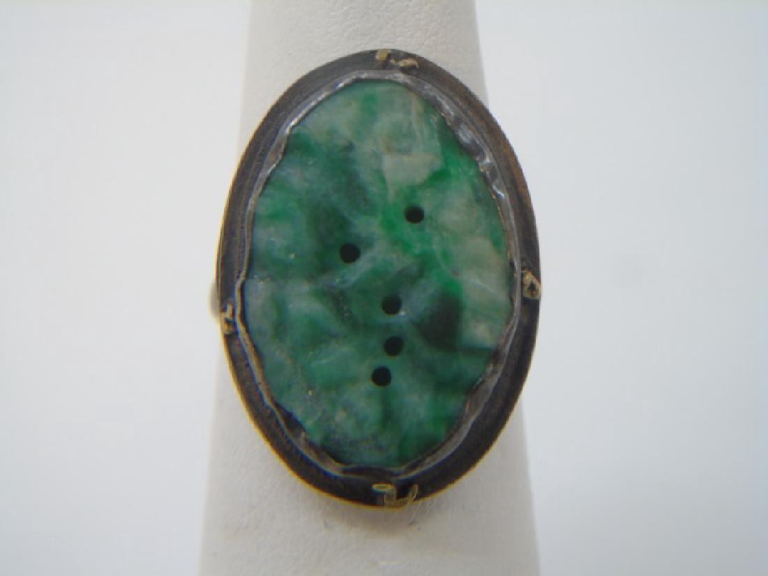 Antique Carved Chinese Spinach Jade Ring (1 of 3)