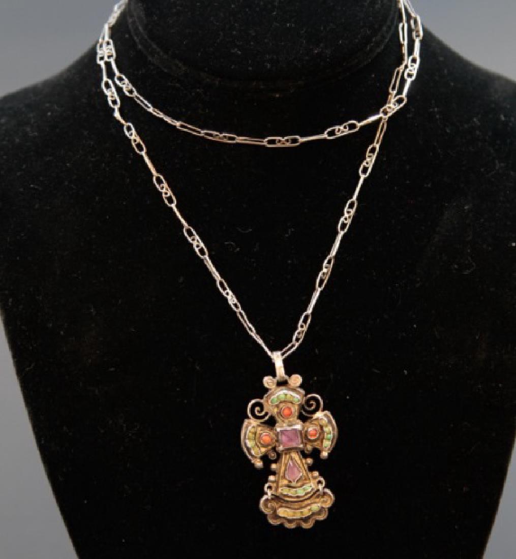 Vintage Mexican Sterling Amethyst Cross Necklace (1 of 3)