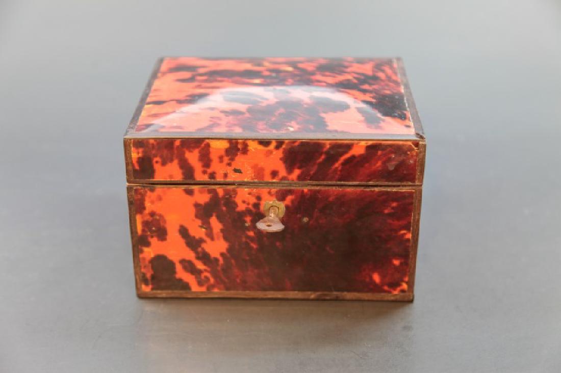 19th C Large Tortoise Shell Dresser Box w Key Lock (1 of 3)