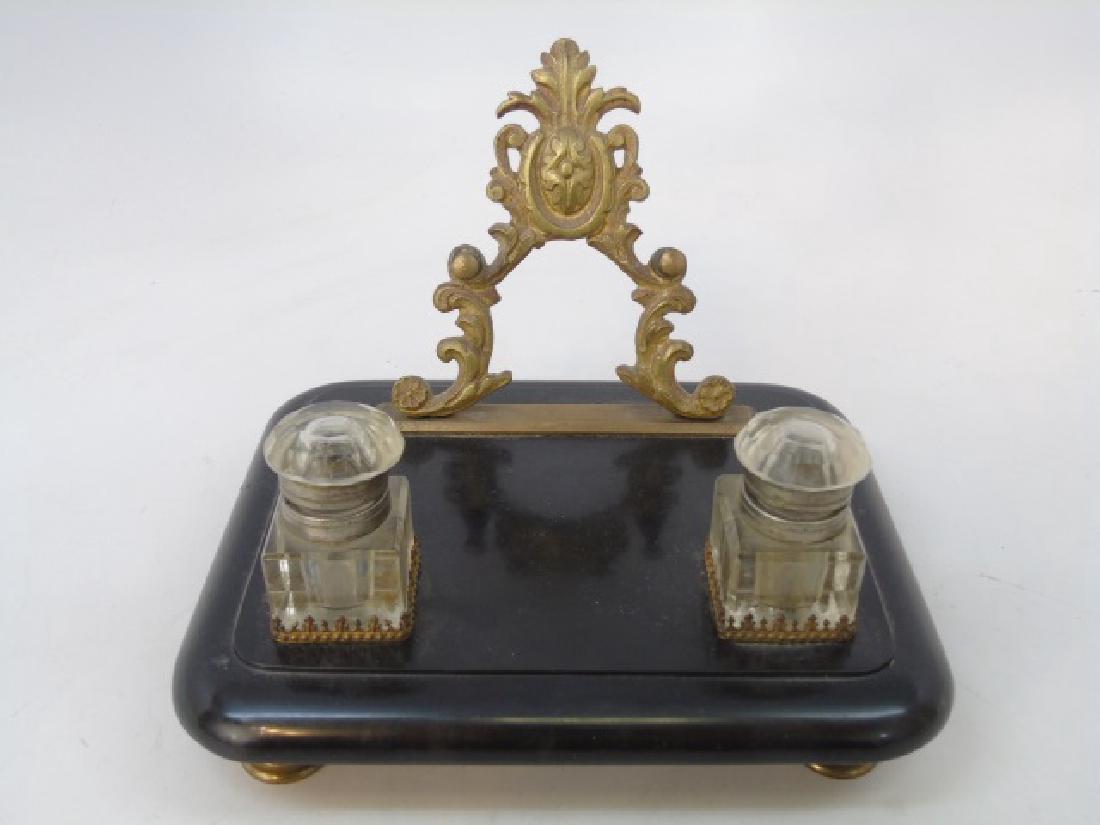 Antique 19th Marble Double Inkwell & Letter Holder (1 of 3)