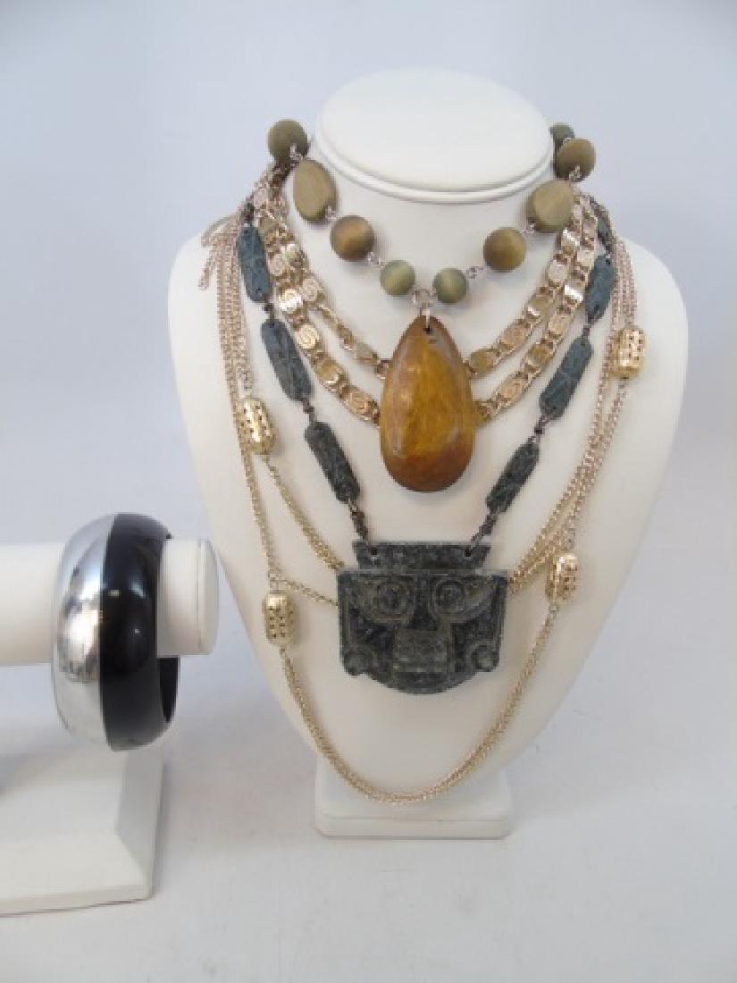 Collection of 5 Vintage Costume Jewelry Items: Collection of 5 Vintage Costume Jewelry Items, including carved green soapstone necklace which measures 26 inches.