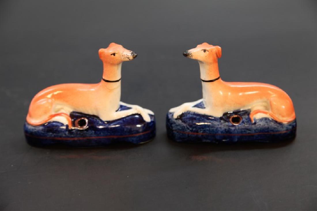 Pair Antique Staffordshire Whippet Inkwell Figures (1 of 3)