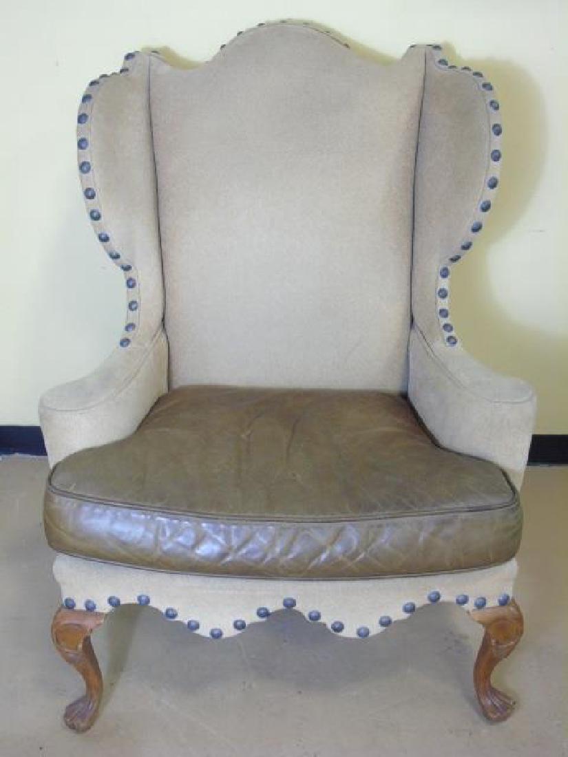 English Style Wingback Leather Nailhead Armchair (1 of 6)