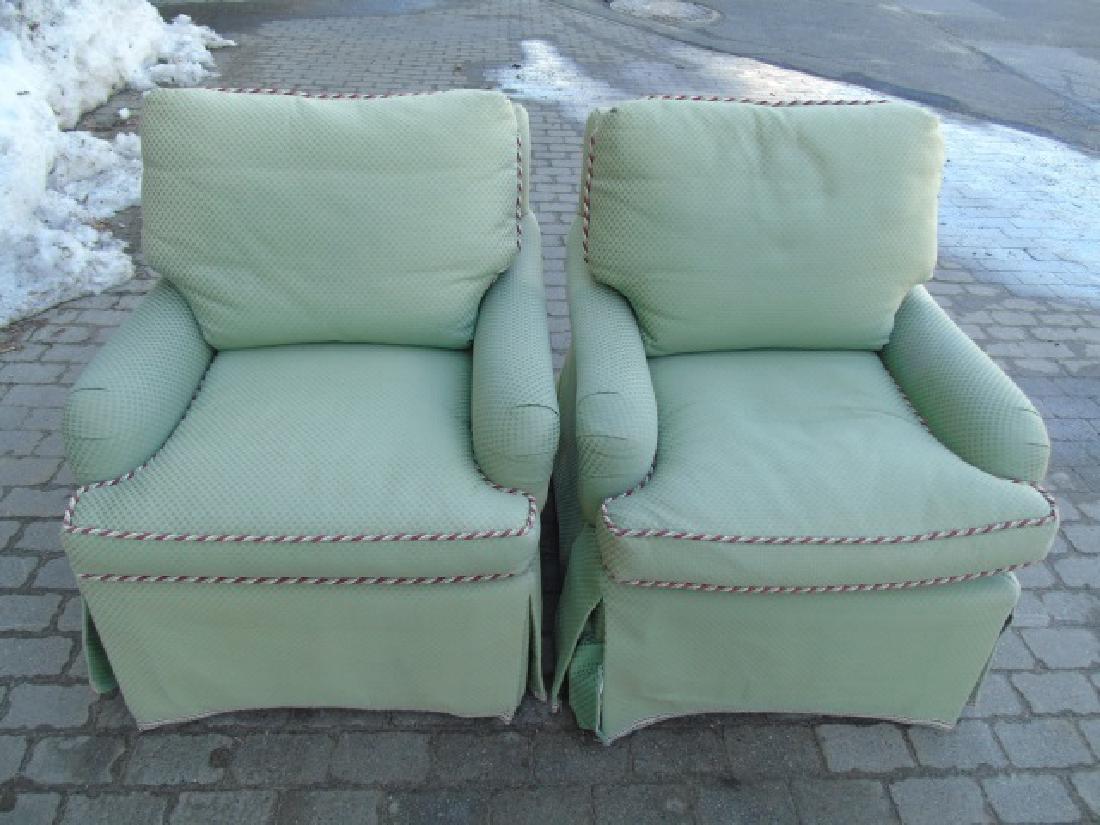 Pair Green Club Chairs with Red-Green Braid & Trim (1 of 4)