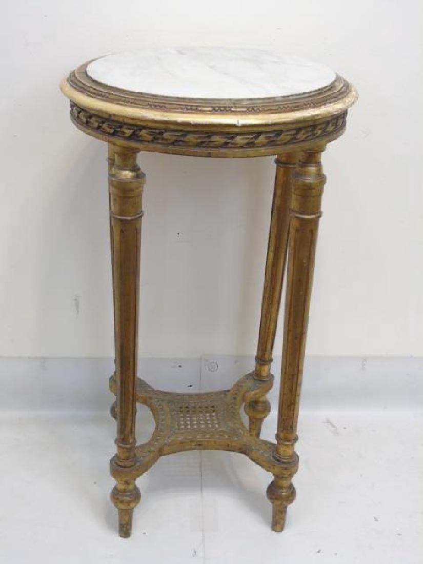 Round Bronze Marble Top Accent Table w Lower Shelf (1 of 3)
