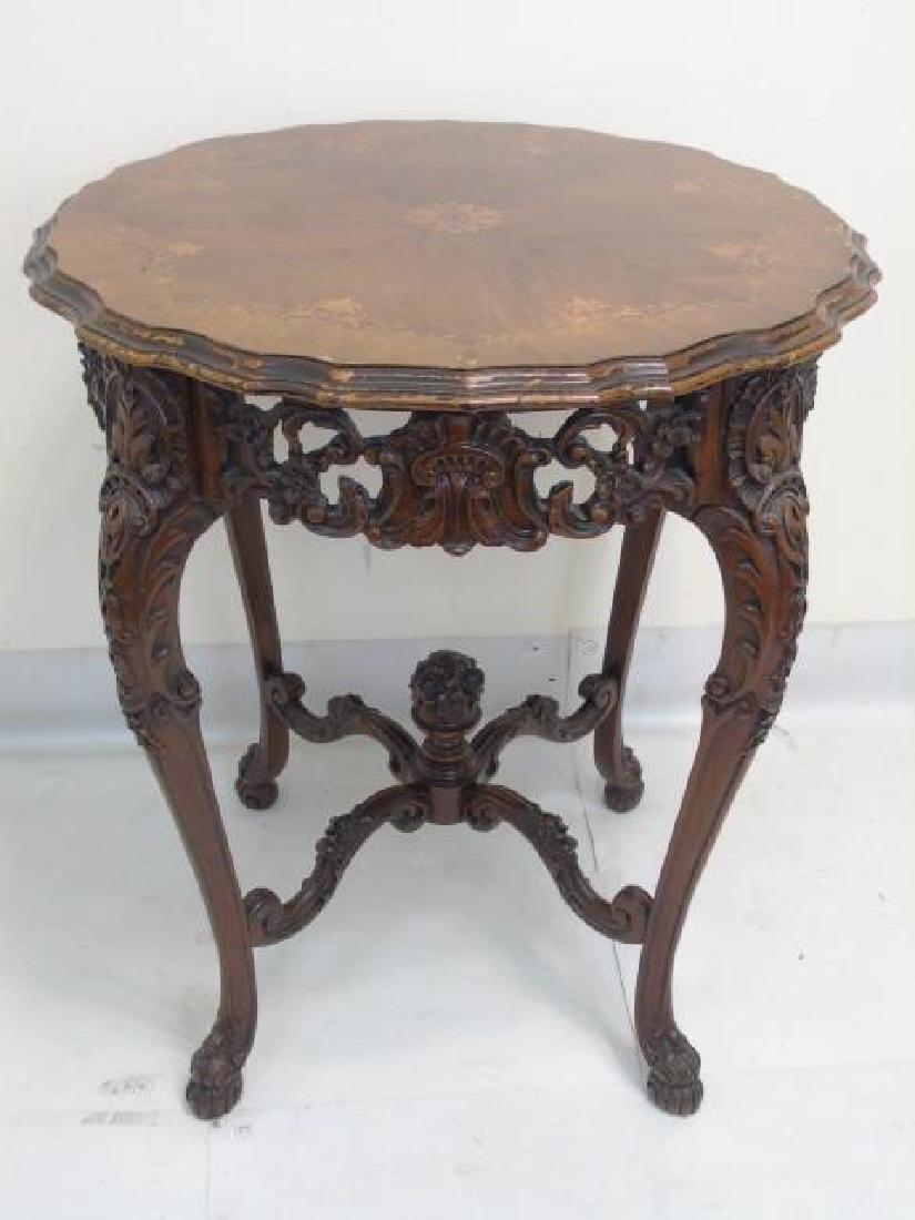 Vintage Round Table with Floral Marquetry Detail (1 of 5)