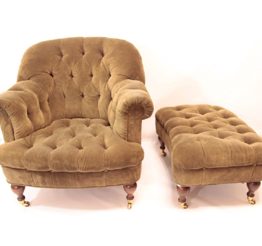 Vintage Green Velvet Upholstered Chair & Ottoman (1 of 4)