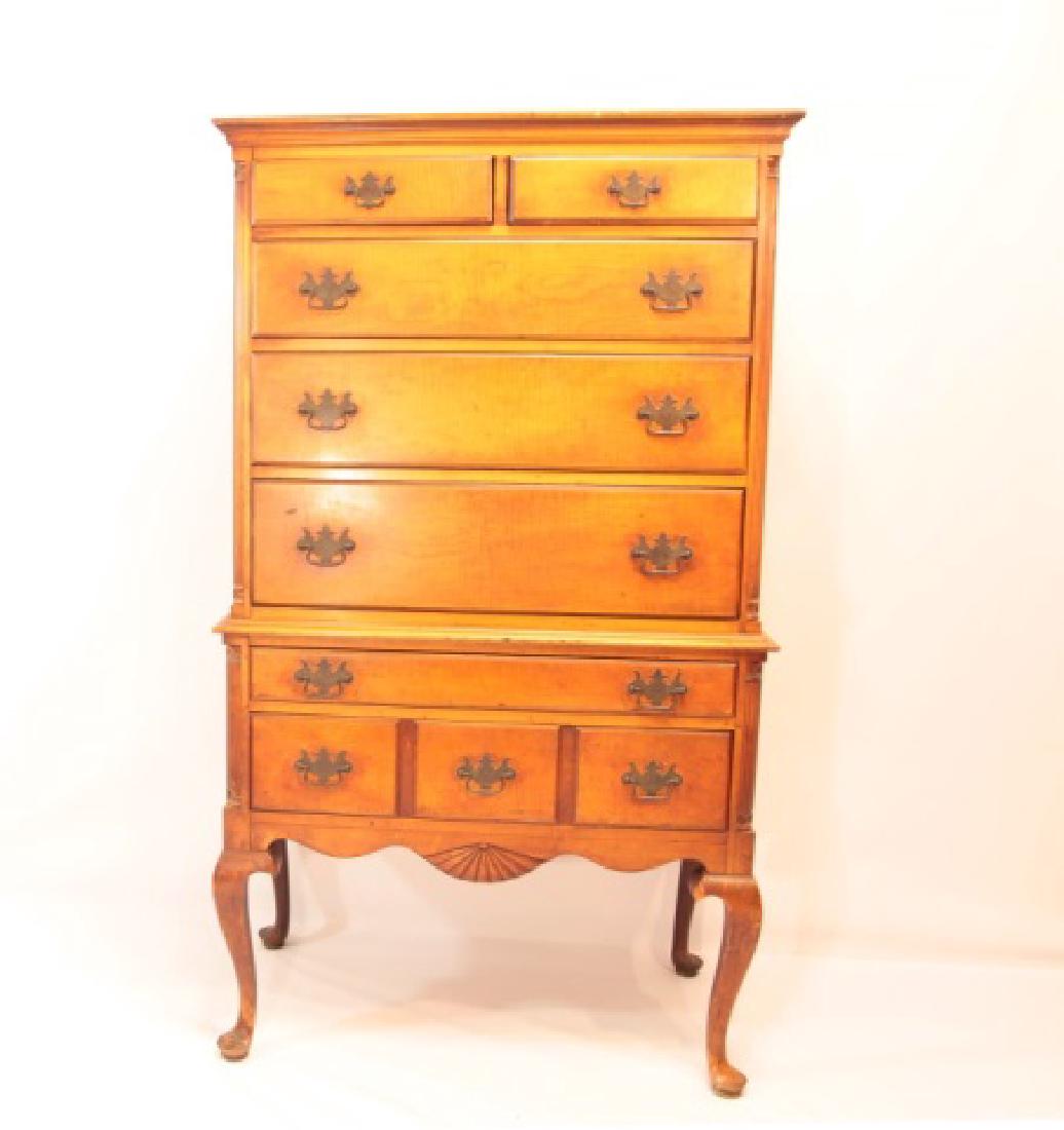 Antique Tiger Maple High Boy Chest Dresser (1 of 5)