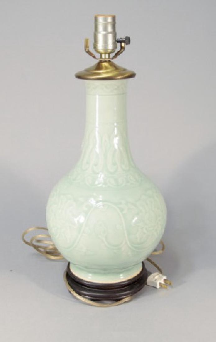 Chinese Porcelain Vase-Mount Table Lamp in Celadon (1 of 2)