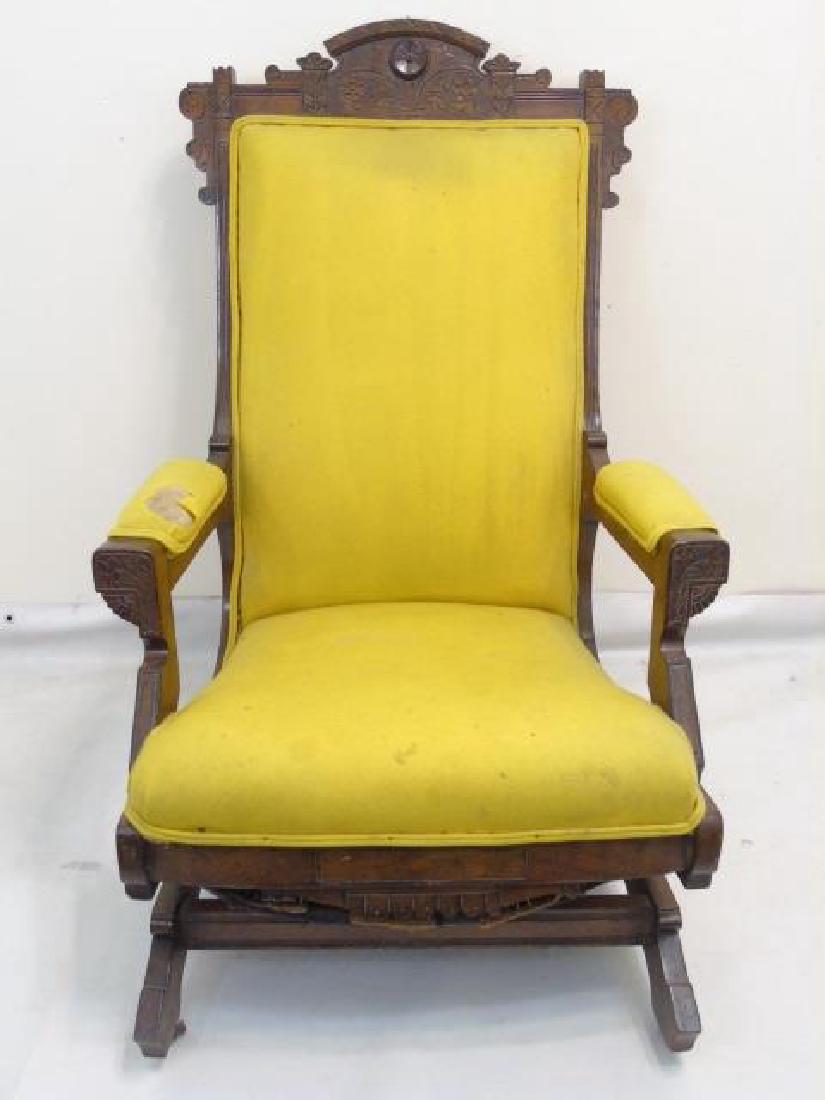 19th C Victorian Carved Wood Glider Rocking Chair (1 of 4)