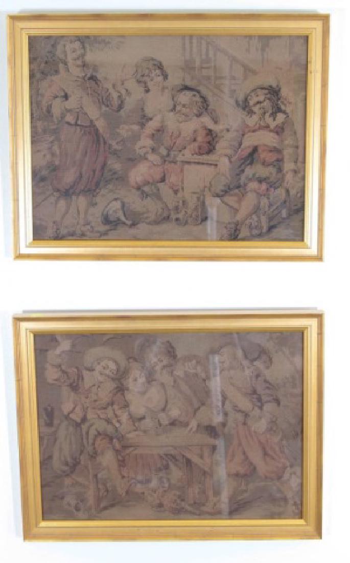 Pair Gold Framed Flemish Style Tapestries/Jovial (1 of 4)