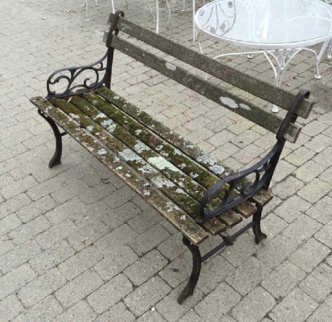 Vintage Wood Plank & Cast Iron Park Bench (1 of 3)