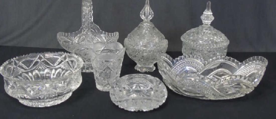 Collection (7) Cut Glass Pieces w/Lidded Bowls (1 of 4)