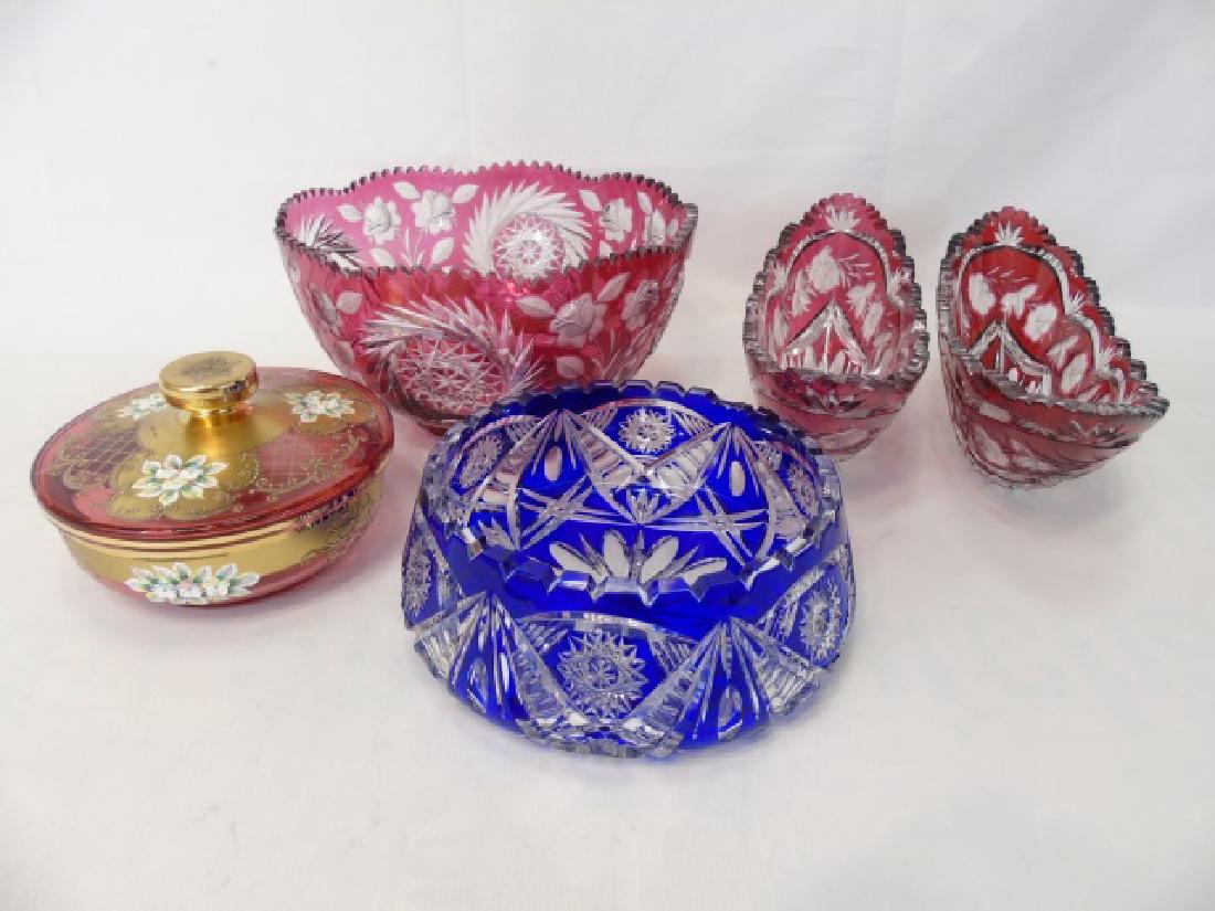 Collection of 5 Colorful Bohemian Glass Items (1 of 6)
