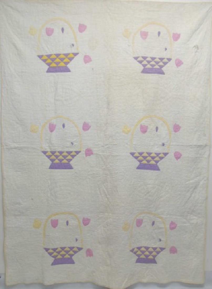 American Folk Art Floral Basket Hand Made Quilt (1 of 3)