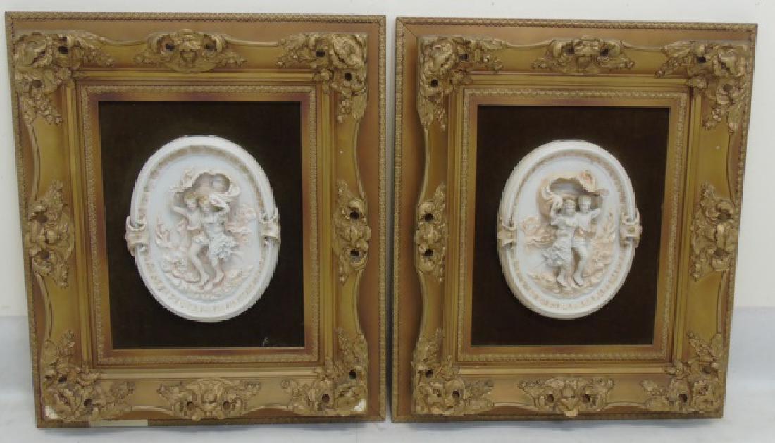 Pair Antique Bisque Plaques in Carved Gilt Frame (1 of 4)
