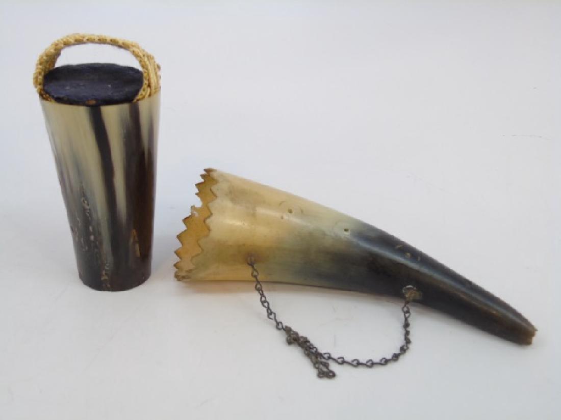 Two Antique 19th C Horn Items - Flask & Box (1 of 5)
