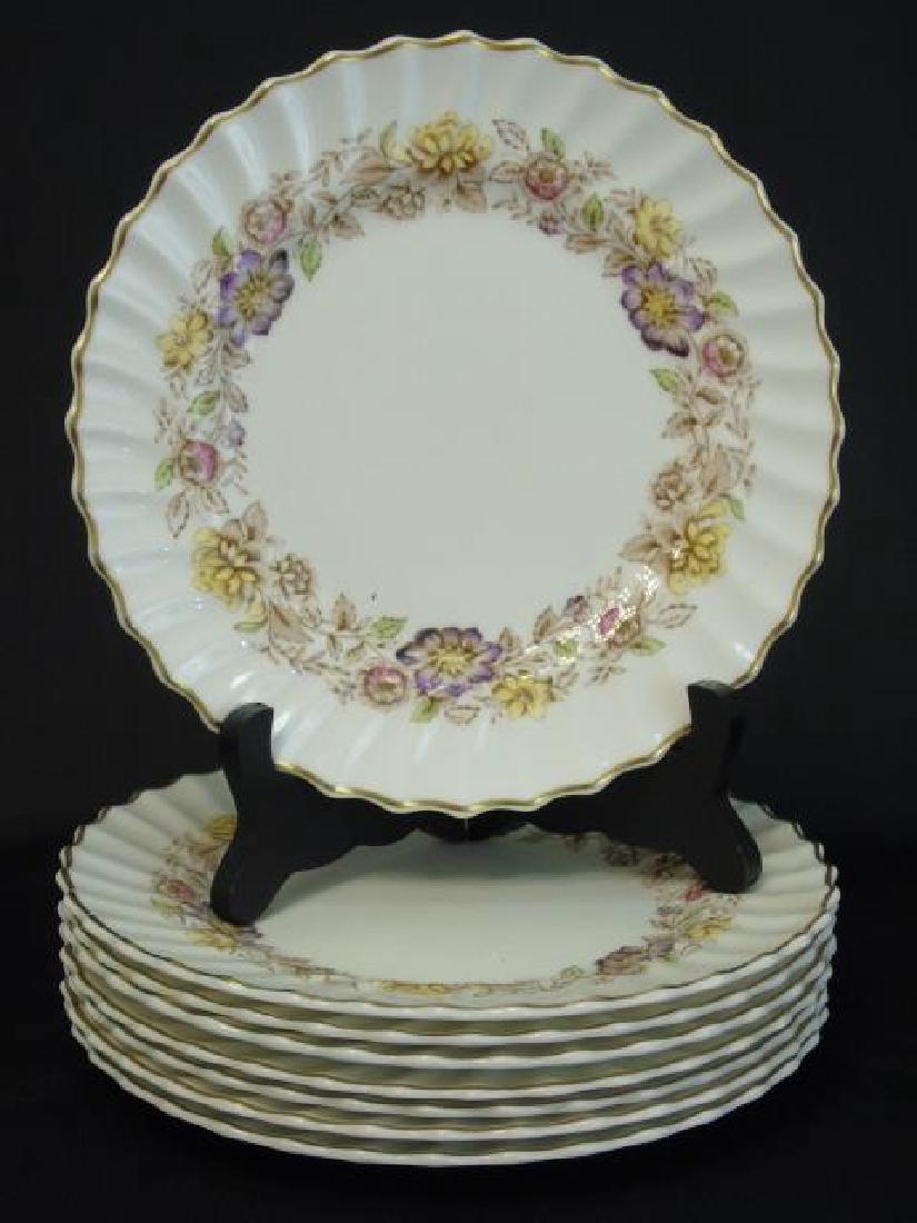 Set of 8 Royal Doulton Mayfair Pattern Plates: Set of 8 Royal Doulton Mayfair Pattern Plates. Floral design, scalloped edge, gold border. Each measures 8.25 inches in diameter.