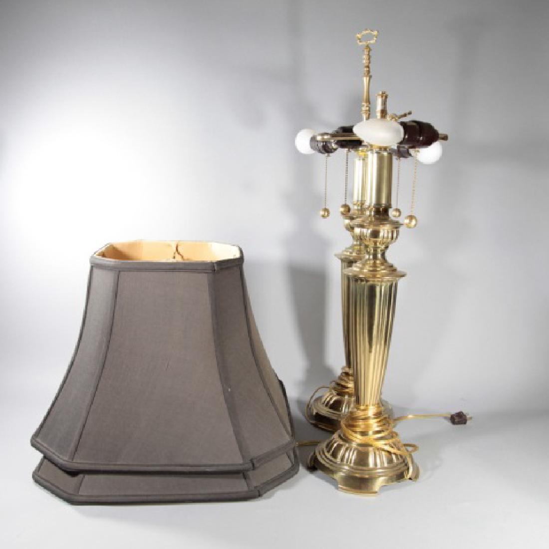 Pair Contemporary Tall Brass Lamps w Shades (1 of 3)