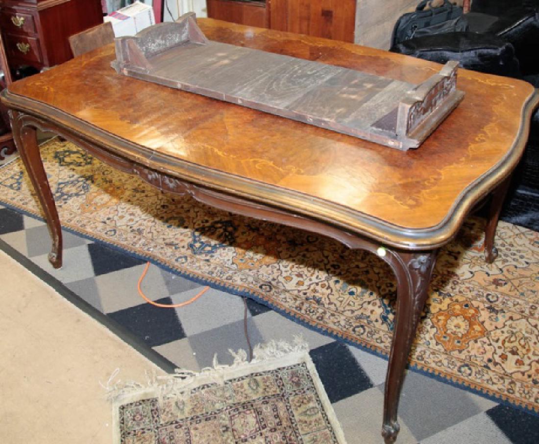 Antique Wood Inlaid Dining Table w Additional Leaf (1 of 6)