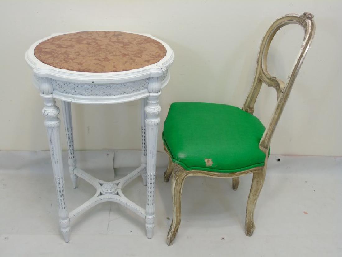 Antique Louis XVI Style Marble Table & Side Chair (1 of 4)