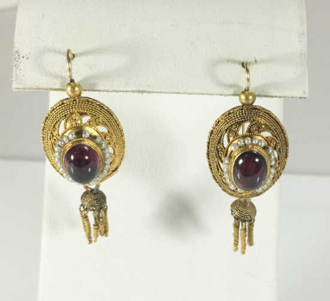 Antique 19th C Victorian Gold Garnet Pearl Earring (1 of 2)
