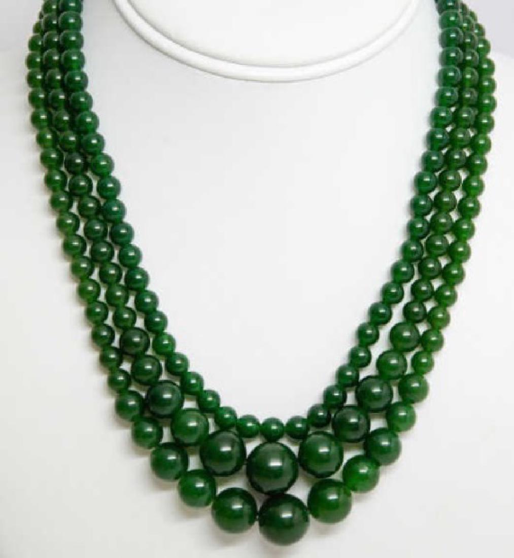Three Chinese Green Jade Carved Bead Necklaces (1 of 7)