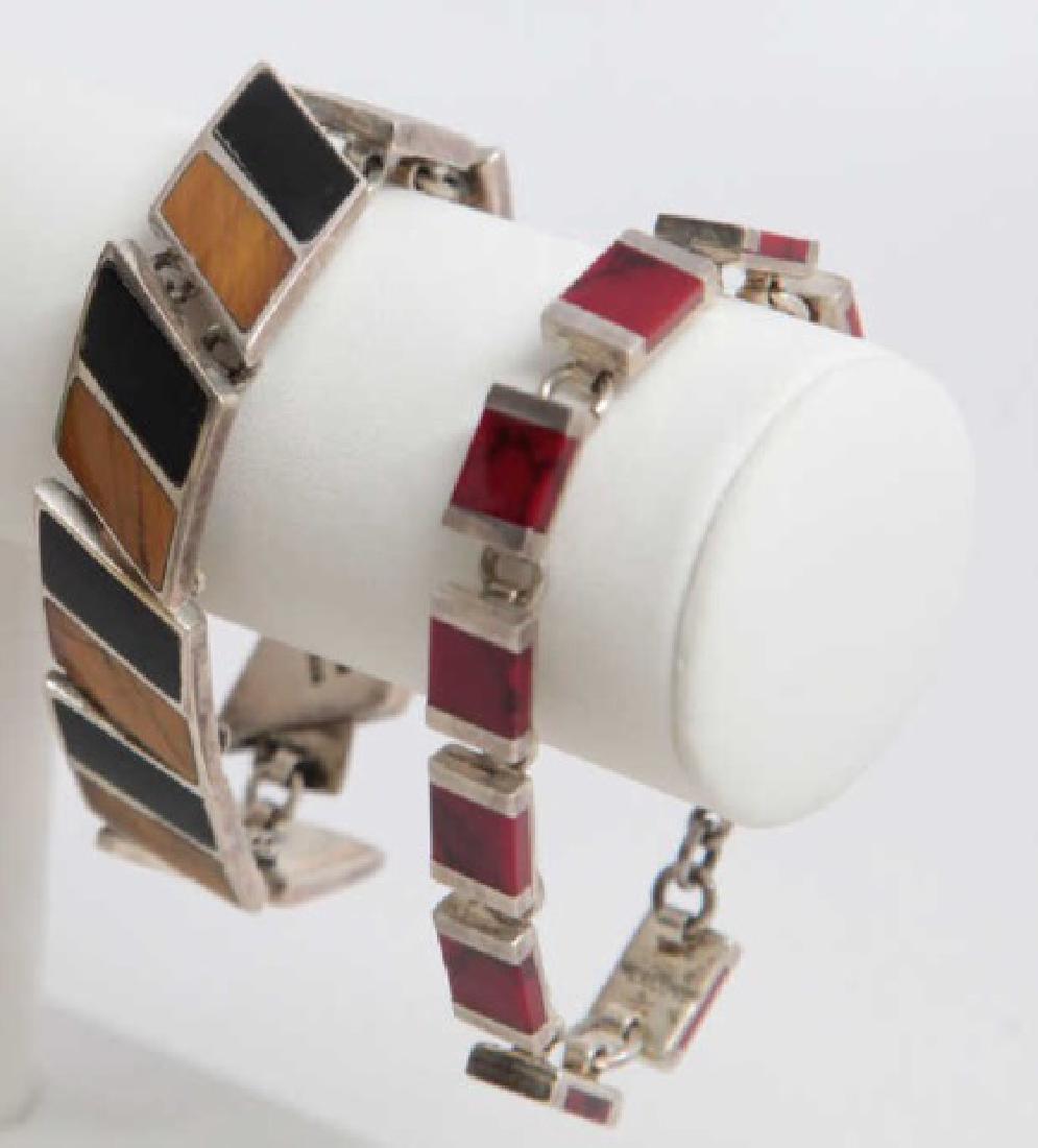 Two Mexico Sterling Inlaid Stone Panel Bracelets (1 of 7)