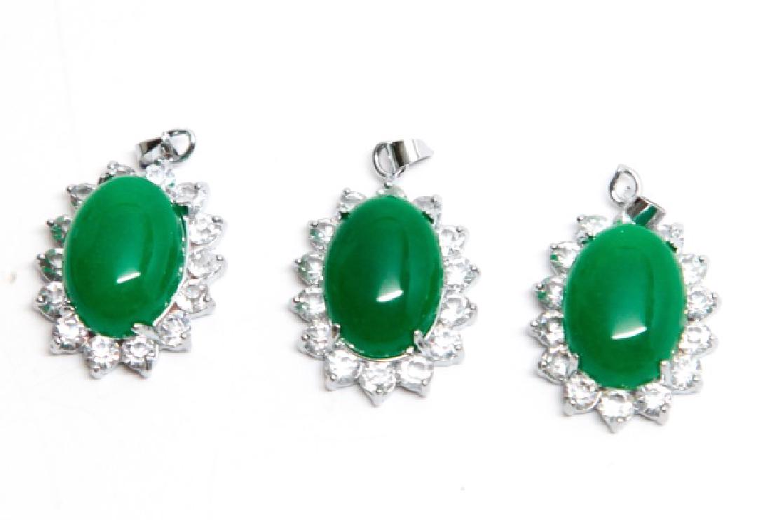 3 Large Chinese Cabochon Jade Necklace Pendants (1 of 3)