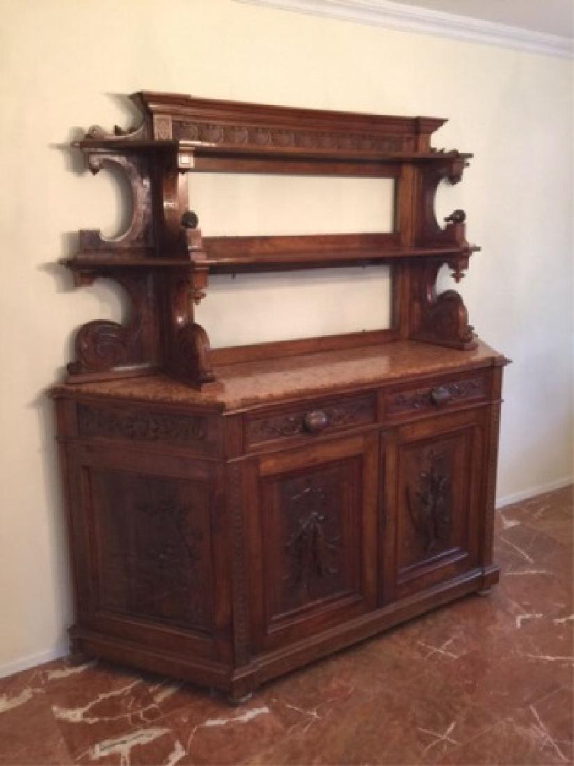 Antique Italian Hand Carved Buffet w Hutch Top (1 of 6)