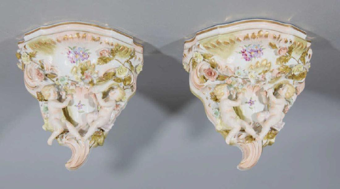 Pair Rococo Style Porcelain Wall Bracket Shelves (1 of 9)
