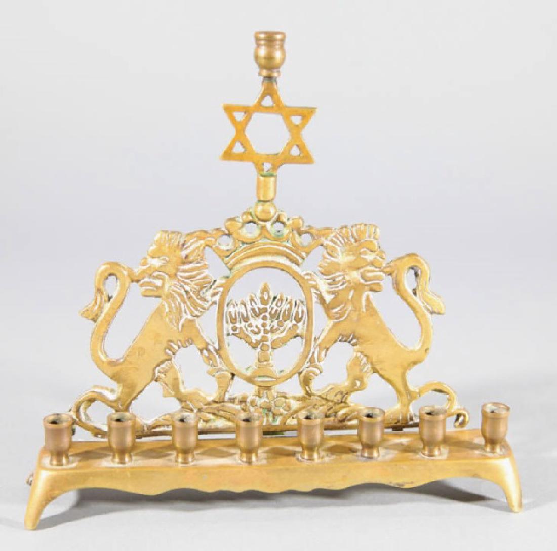 Brass Menorah Candle Stand w Lions & Star of David (1 of 5)