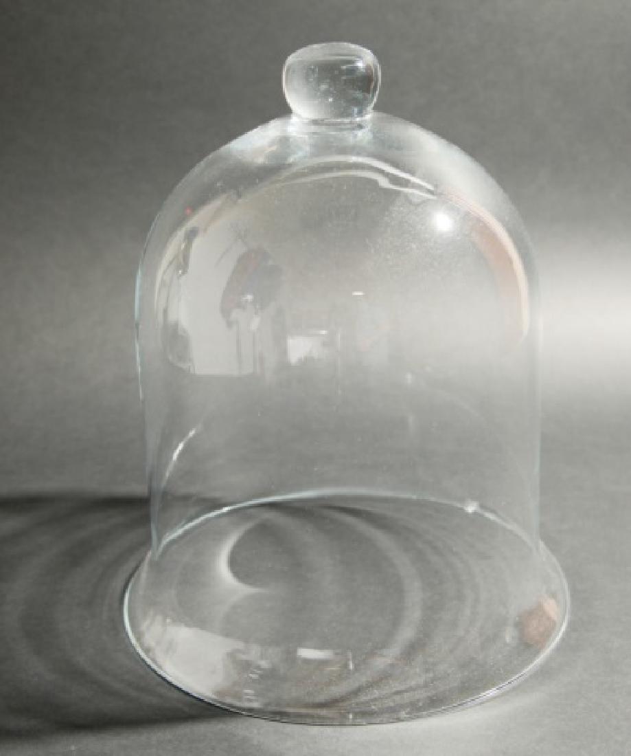 Large Glass Cloche with Round Knob & Flared Side: Large Glass Cloche with Round Knob Atop and flared sides. Measures 12 x 14 inches.