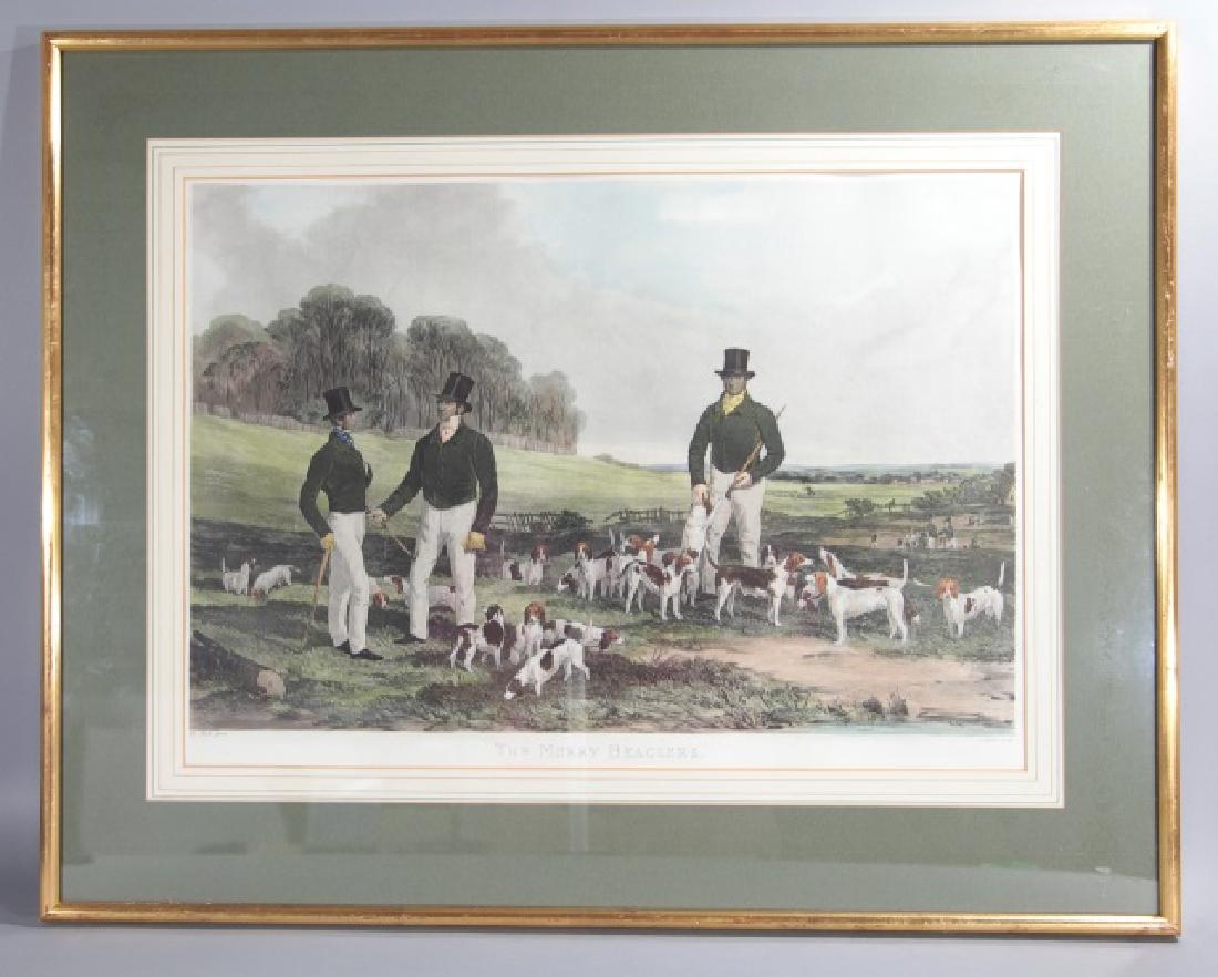 Framed Engraving of The Merry Beaglers by J Harris: Framed Engraving of The Merry Beaglers by J Harris. Professionally matted and in a gold frame. Measures 26.5 x 33 inches.