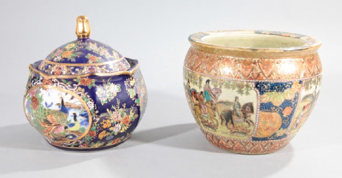 Japanese Satsuma Planter Pot & Cobalt Lidded Box (1 of 10)