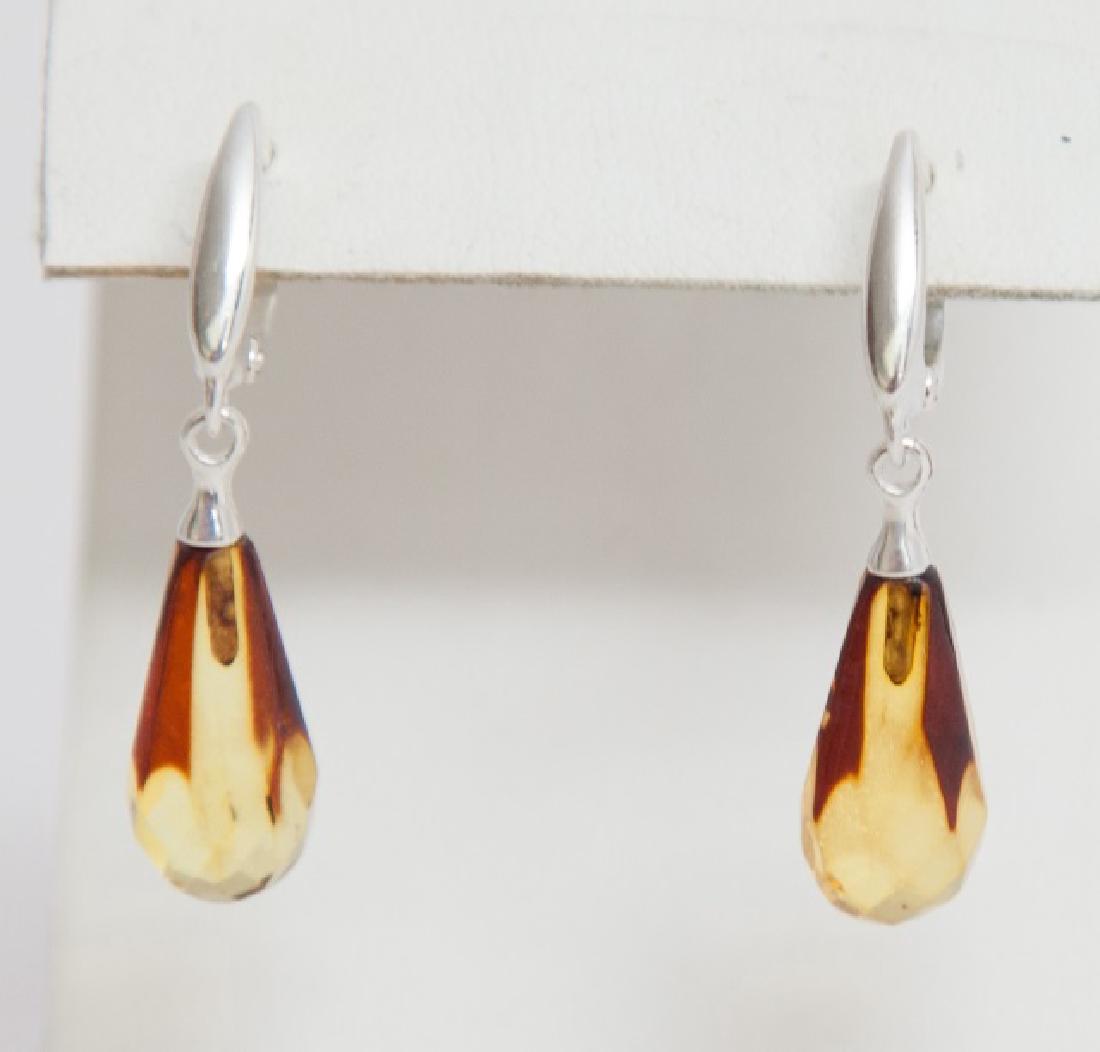 Pair Amber Tear Drop Earrings in Sterling Silver (1 of 3)