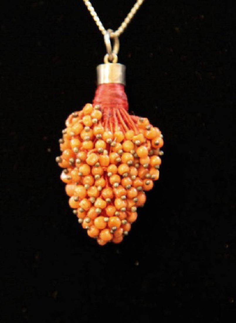 Estate Coral Grape Cluster Pendant on Silver Chain (1 of 4)