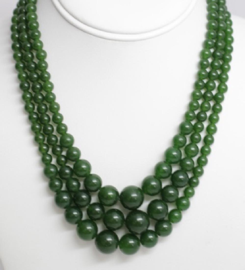 Set of Three Carved Green Jade Necklace Strands (1 of 7)