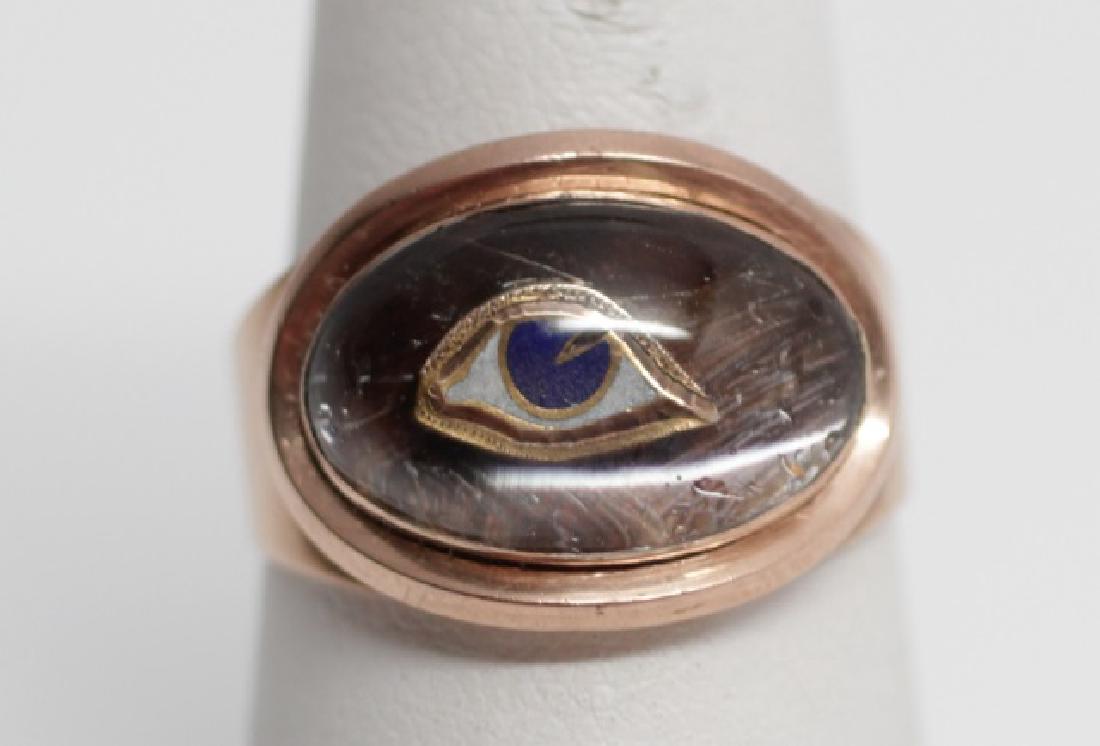 Estate 12kt Rose Gold Hair Work Mourning Ring (1 of 5)