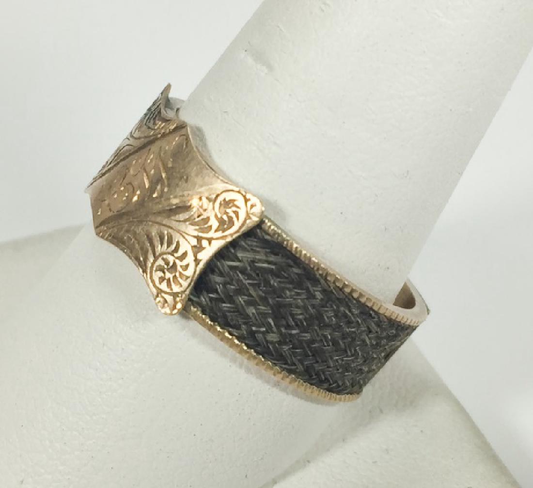 Antique Victorian 10kt Gold Mourning Ring w Hair (1 of 5)